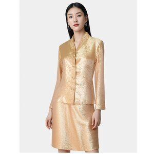 Lena Medoyeff Vintage MOB Coral Salmon Gold Shantung Silk Dress Skirt Suit S